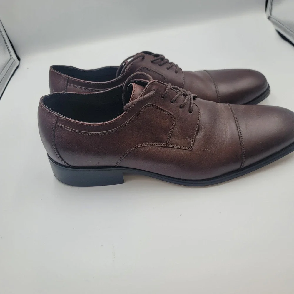 Joseph Abboud Mens Brown Leather Cap Toe Oxford Dress Shoes 12W Dark Academia